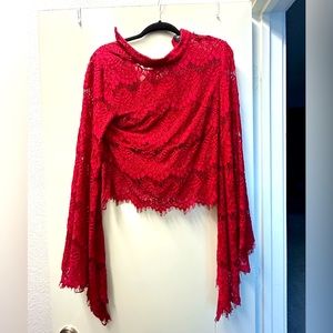 Lace long sleeve flare top